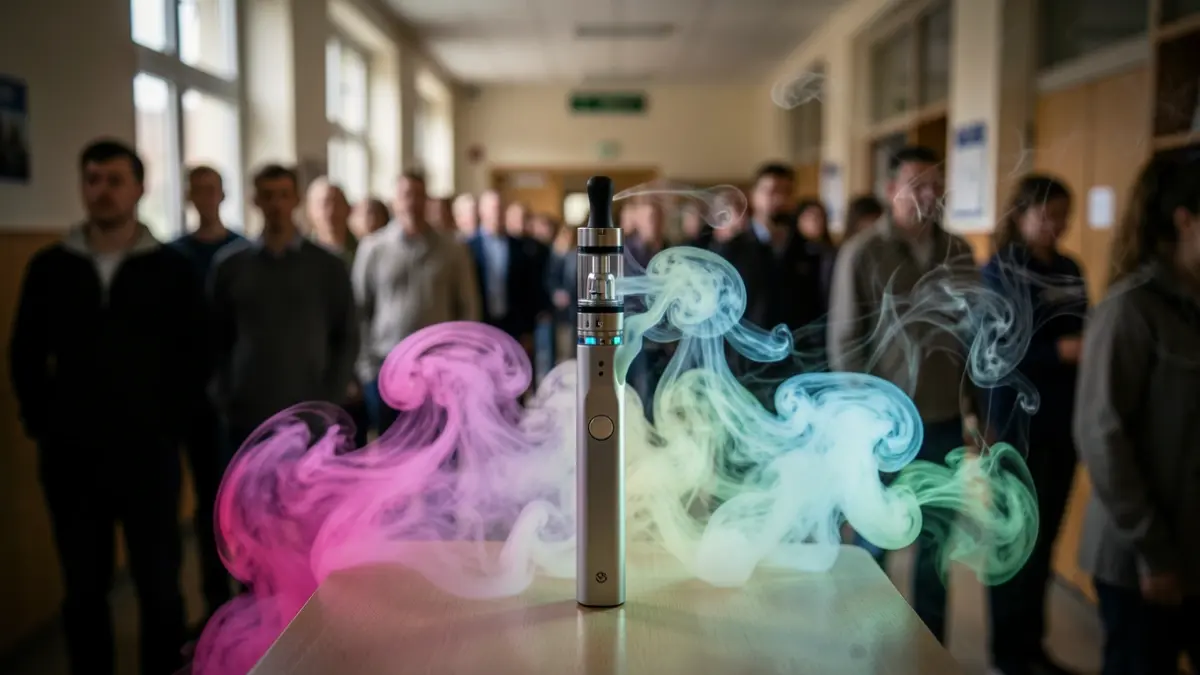 Generic image of an electronic cigarette with colorful vapor.