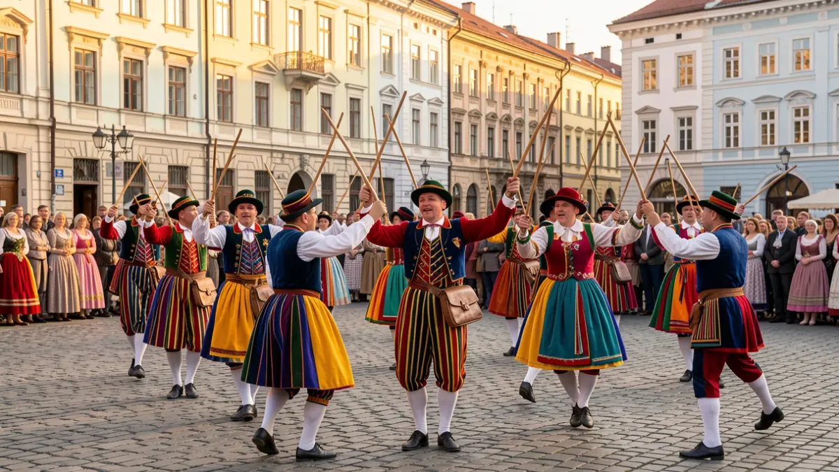 Bastoners of Peramola performing in Bulgaria.