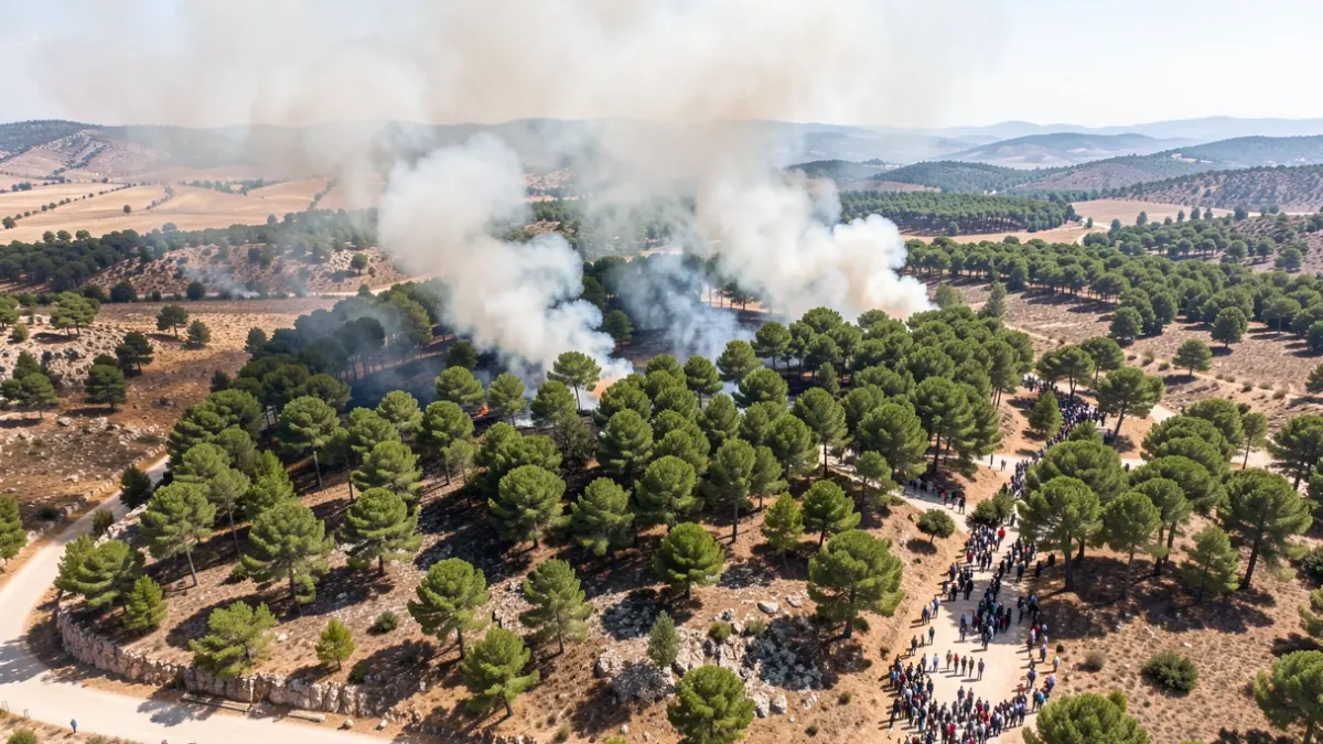 Imagen genérica de la columna de humo de un incendio forestal en un bosque mediterráneo.