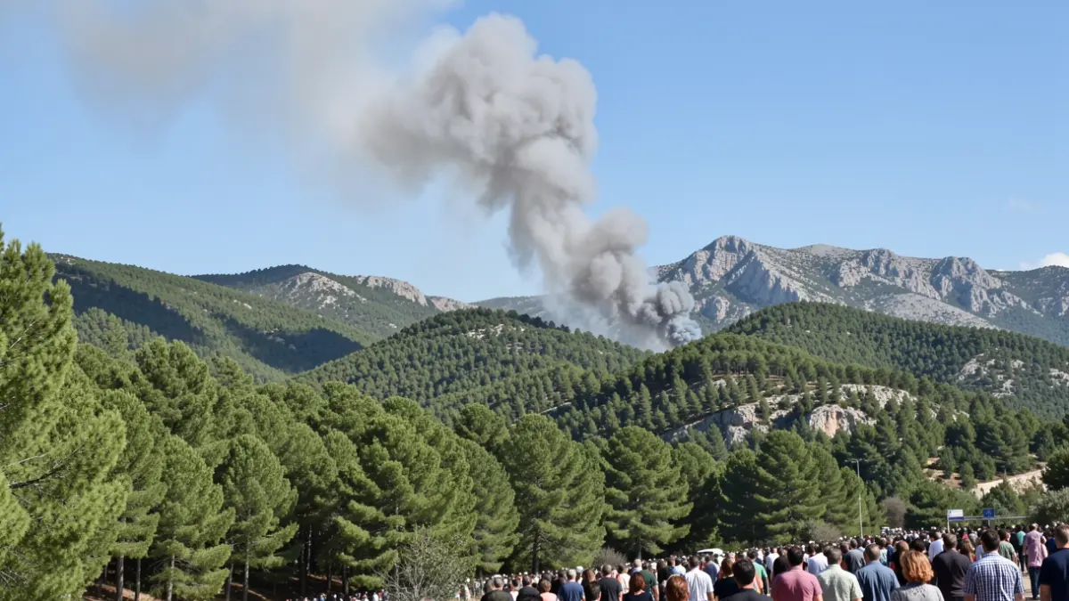 Image of the smoke column caused by the forest fire in the Gavarres.