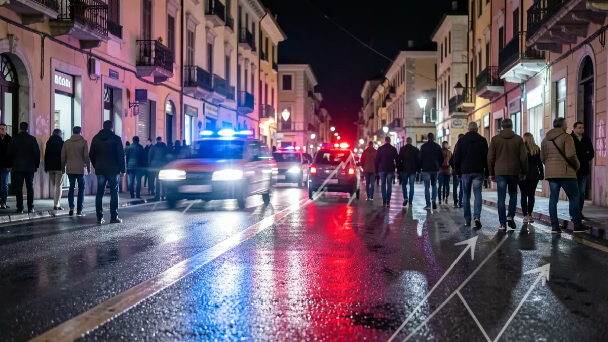 Imatge genèrica de llums d'emergència policials reflectint-se en asfalt mullat a la nit.
