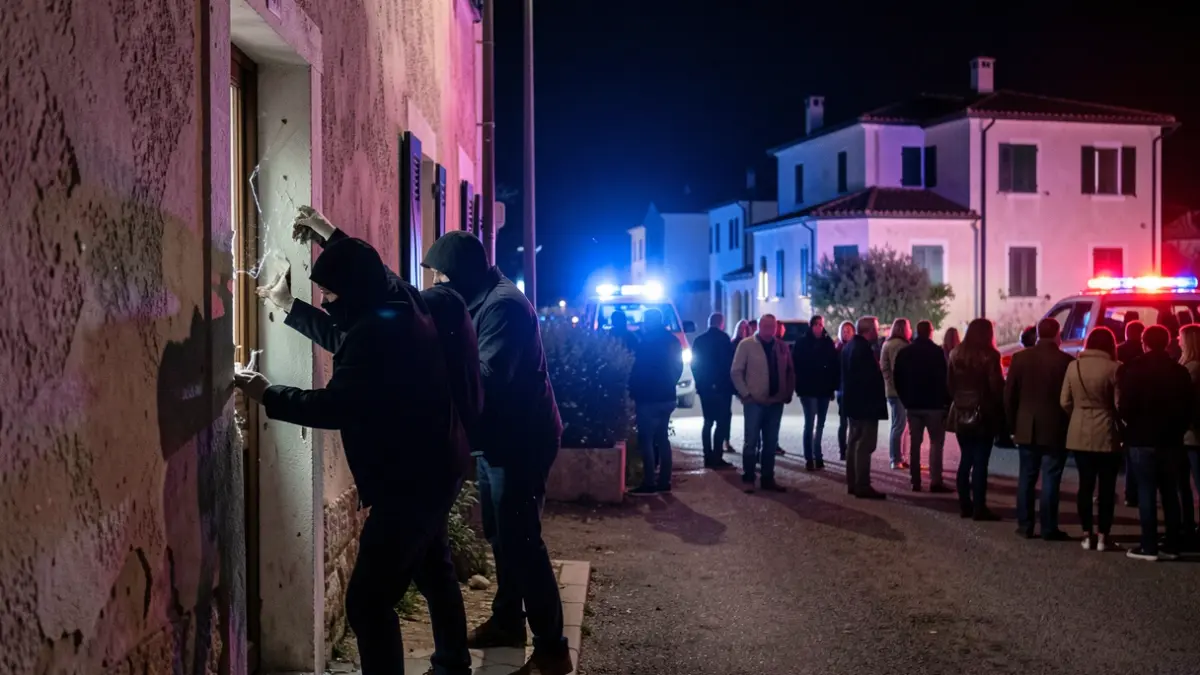 Imagen genérica de luces de emergencia policiales reflejándose en una fachada de casa.