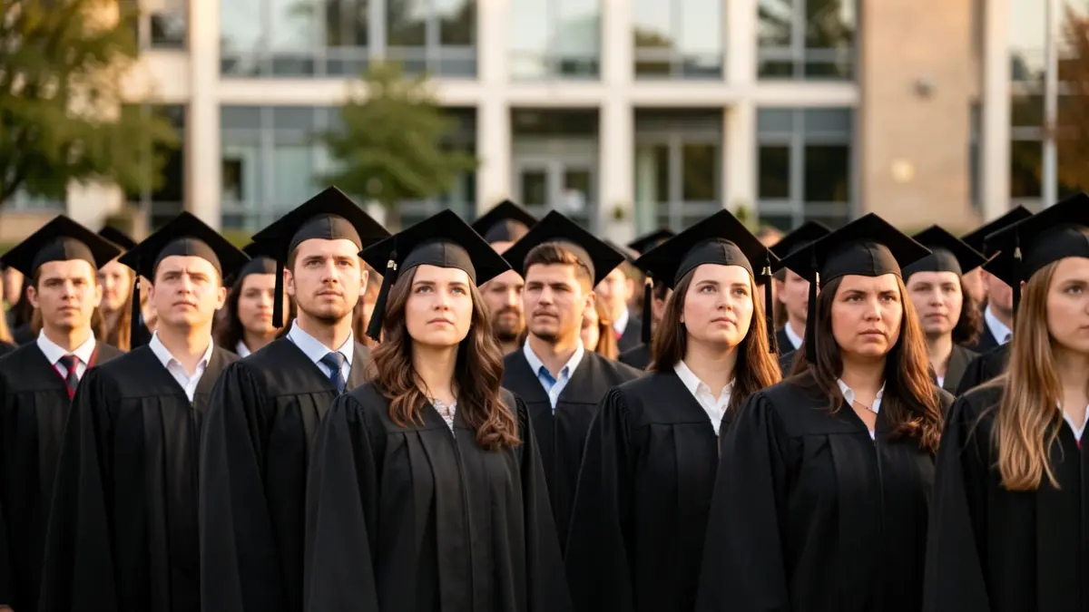 Imatge genèrica de graduats universitaris davant d'un edifici universitari.