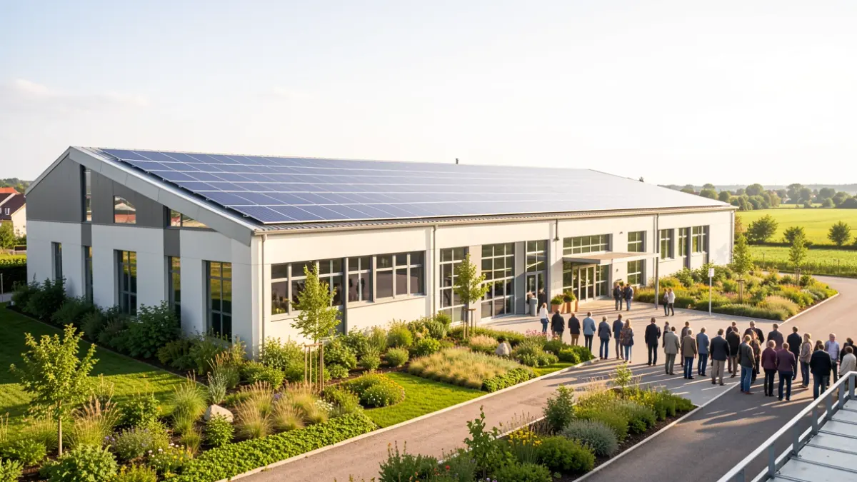 Imagen genérica de una planta industrial moderna con paneles solares.