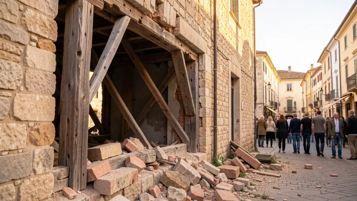 Imatge d'un edifici amb danys estructurals a la teulada.