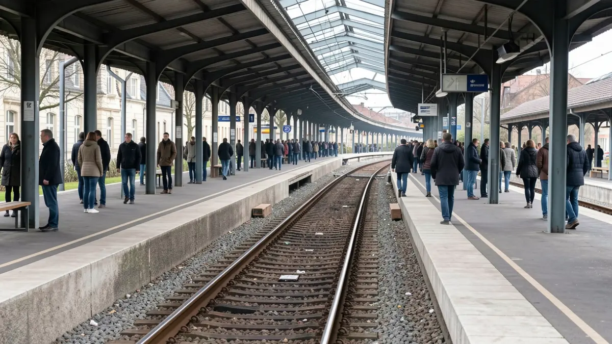 Imagen genérica de un andén de tren vacío con vías.