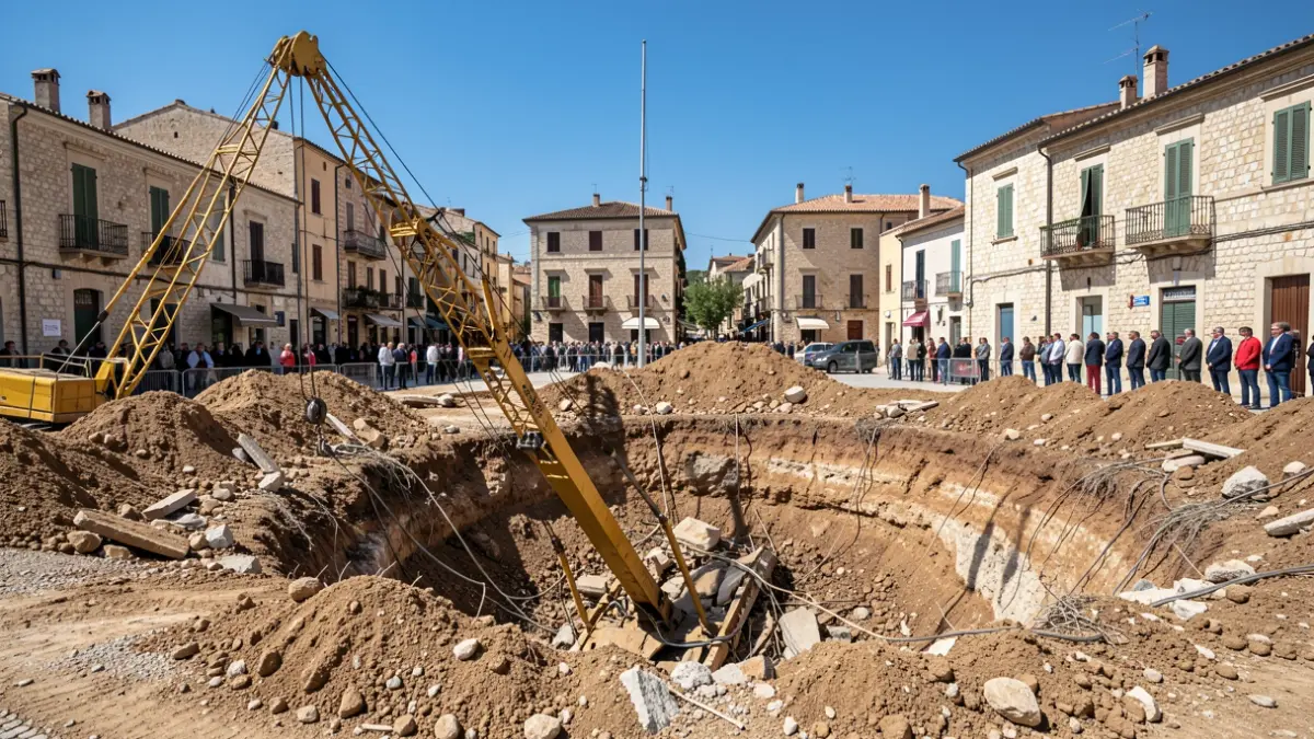 Sinkhole in Montcada i Reixac tunneling works with a collapsed crane.