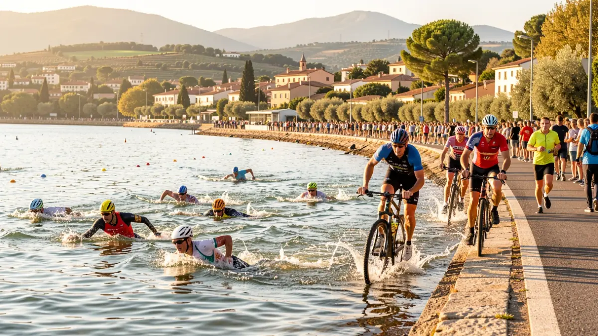 Generic image of a triathlon championship with athletes competing.
