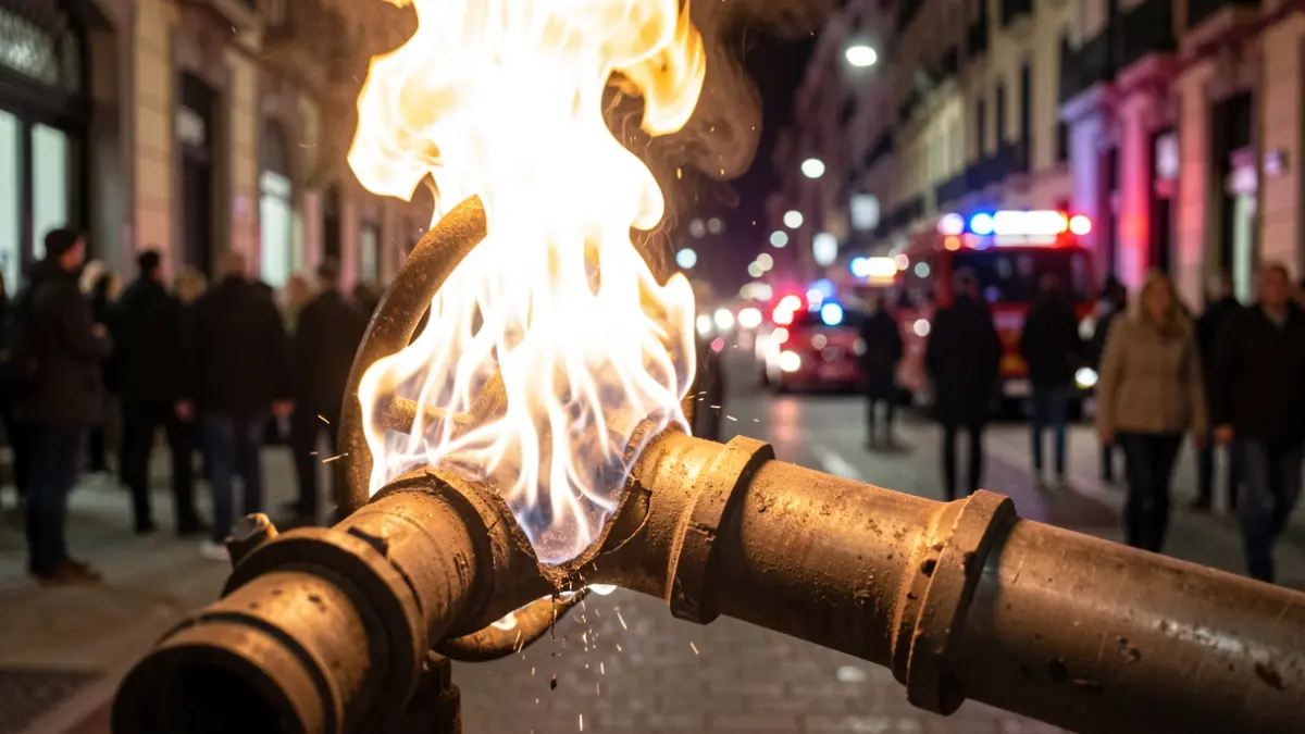 Image of a gas explosion with a large flame in Barcelona's Plaça de Sants.