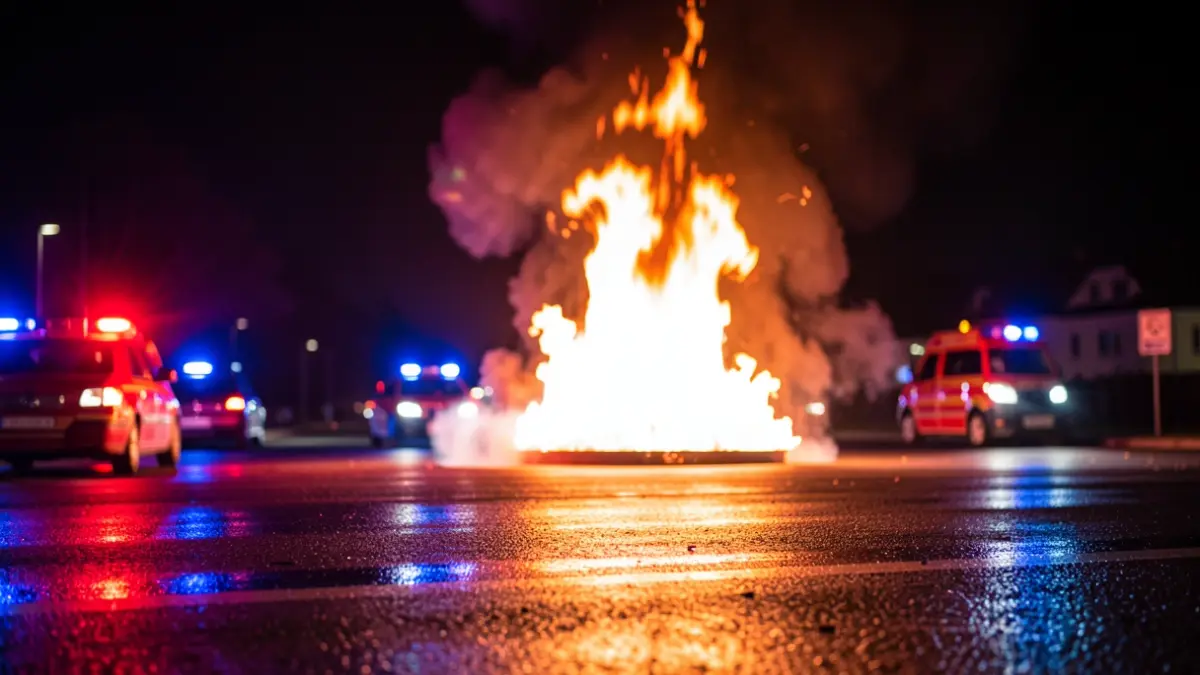 Generic image of a large controlled flame during a nighttime emergency.