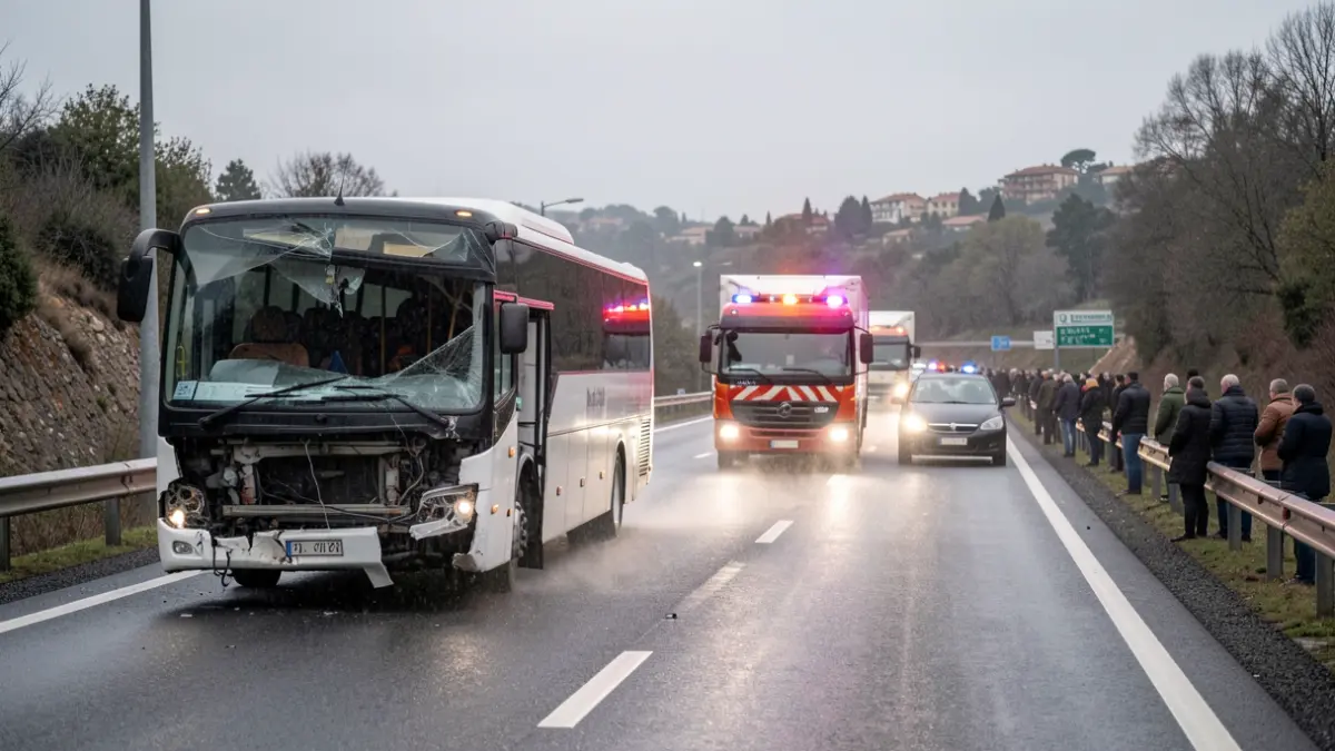 Bus and truck crashed on the AP-7 in Maçanet de la Selva.