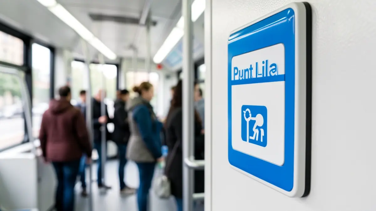 Imatge genèrica d'un punt lila d'emergència en una estació de transport públic.