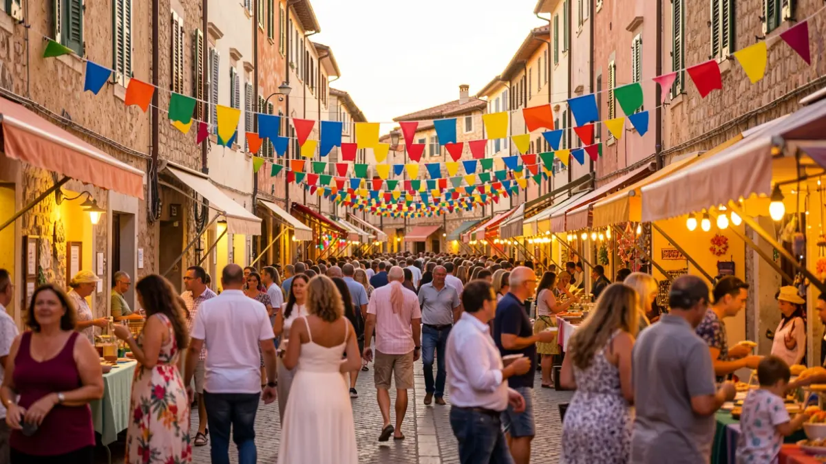 Imagen genérica de una fiesta vecinal con decoraciones y gente disfrutando.