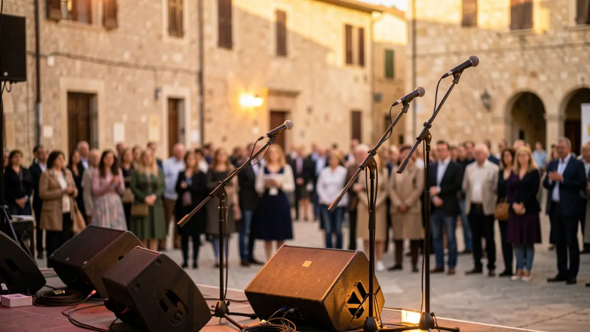 Stage prepared for a concert in a square in Figueres.