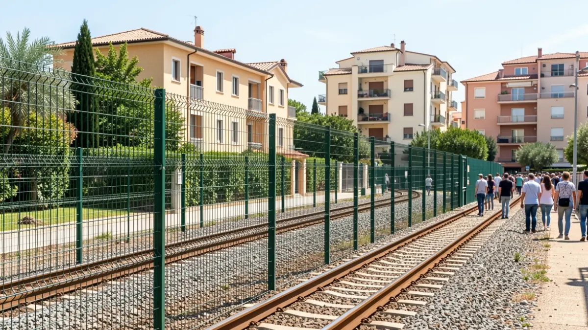 Protective fence installed next to the train tracks in the Can Llong neighborhood of Sabadell.