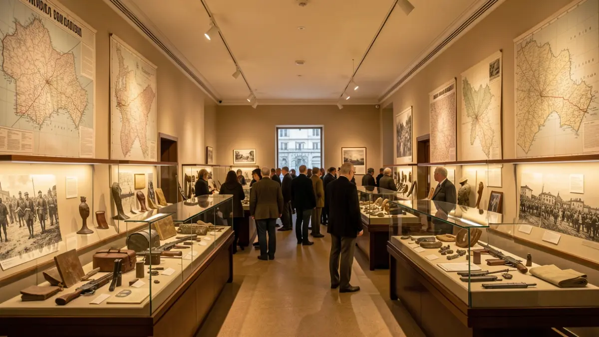Interior of a museum exhibition hall about the Spanish Civil War.
