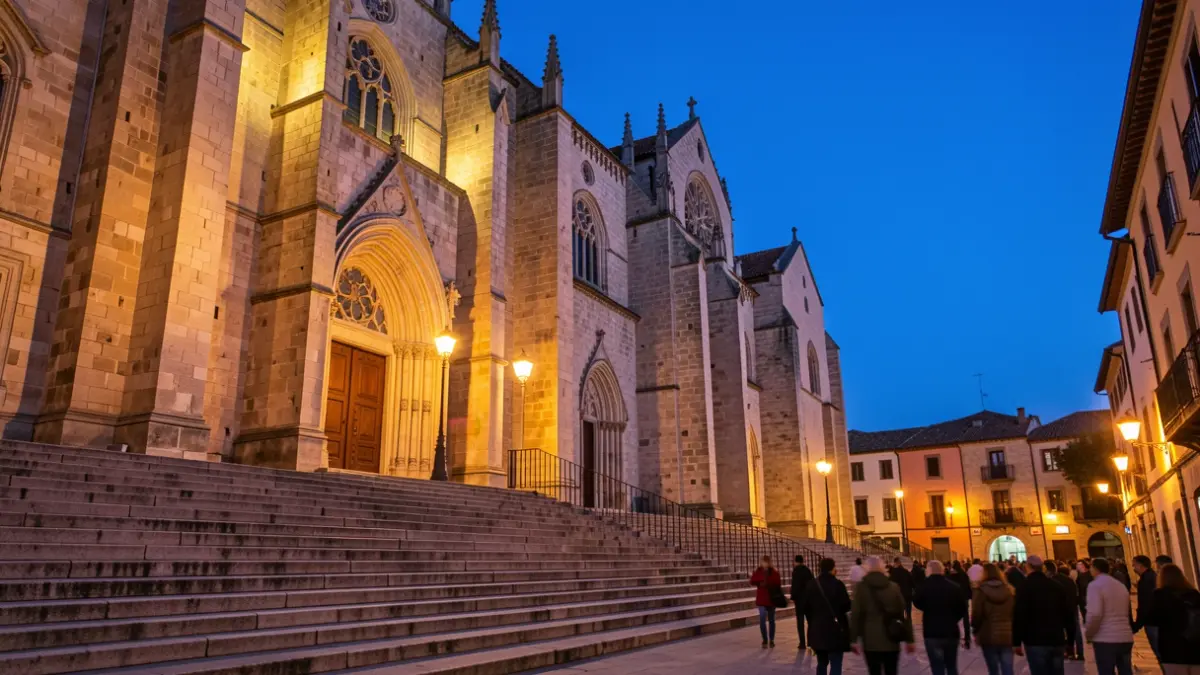 Escaleras de la Catedral de Girona al atardecer.