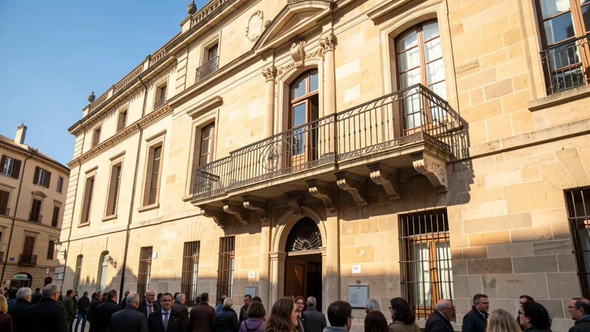 Façana de l'edifici de l'Ajuntament de Girona en un dia assolellat.