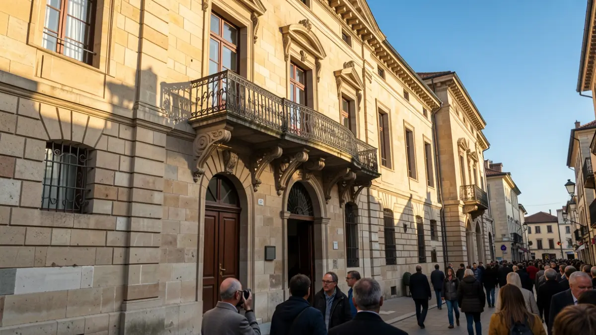 Imagen genérica de la fachada de un ayuntamiento de piedra con balcón.
