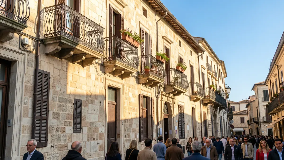 Fachada de un edificio histórico en Girona con balcones de hierro forjado bajo la luz del sol.