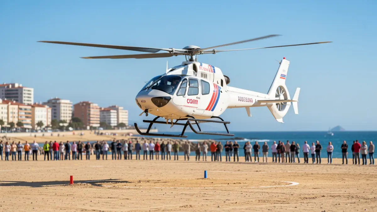 Emergency helicopter landing near Cunit beach.