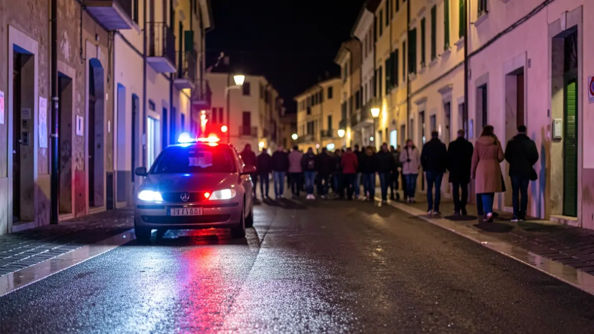 Imatge genèrica de llums d'emergència policials reflectint-se en asfalt mullat a la nit.