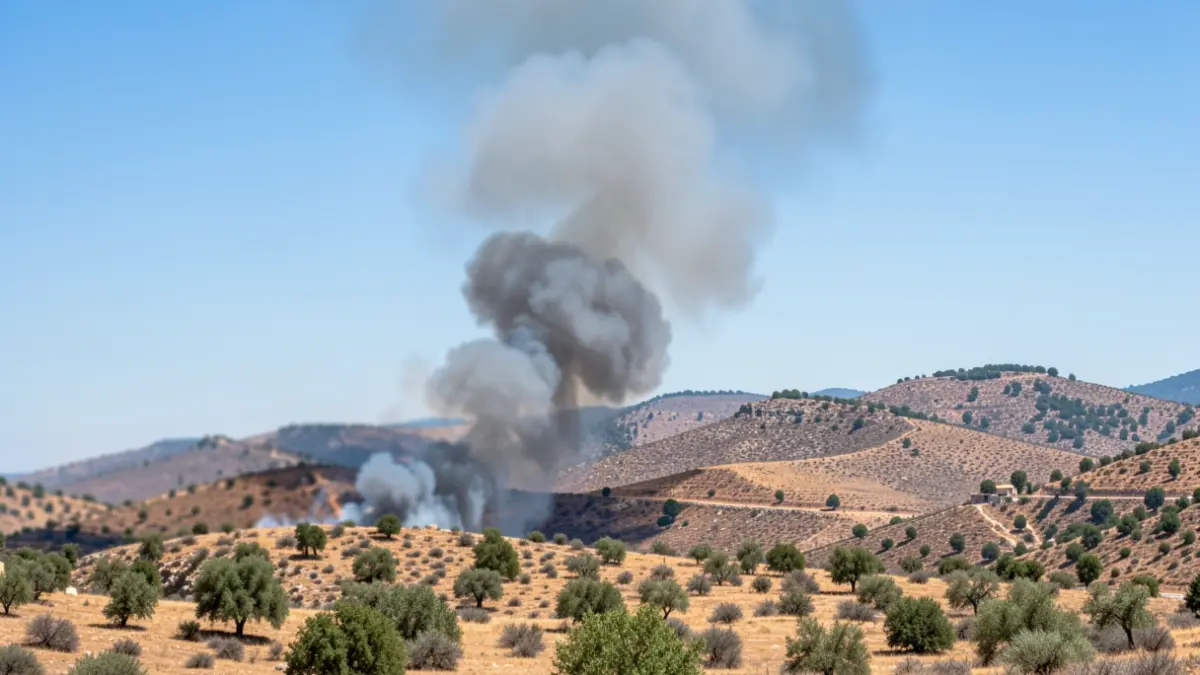 Imatge genèrica d'un incendi forestal amb fum i paisatge sec.