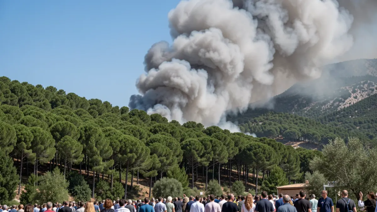 Generic image of a smoke column from a forest fire in Catalonia.