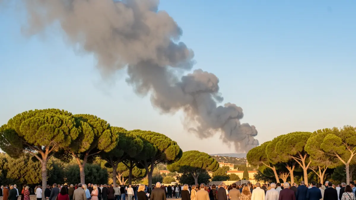 Columna de fum d'un incendi a la Bisbal d'Empordà