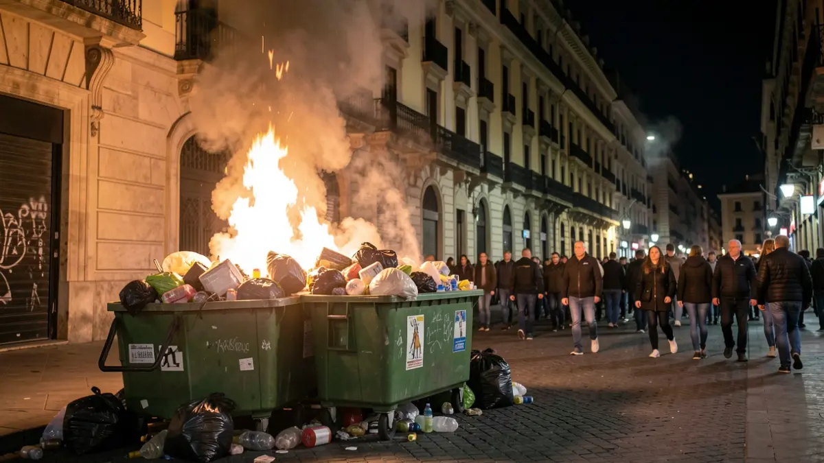 Generic image of burning containers in the street.