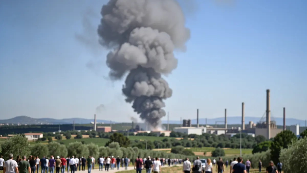 Smoke column caused by the fire at the scrap metal company.