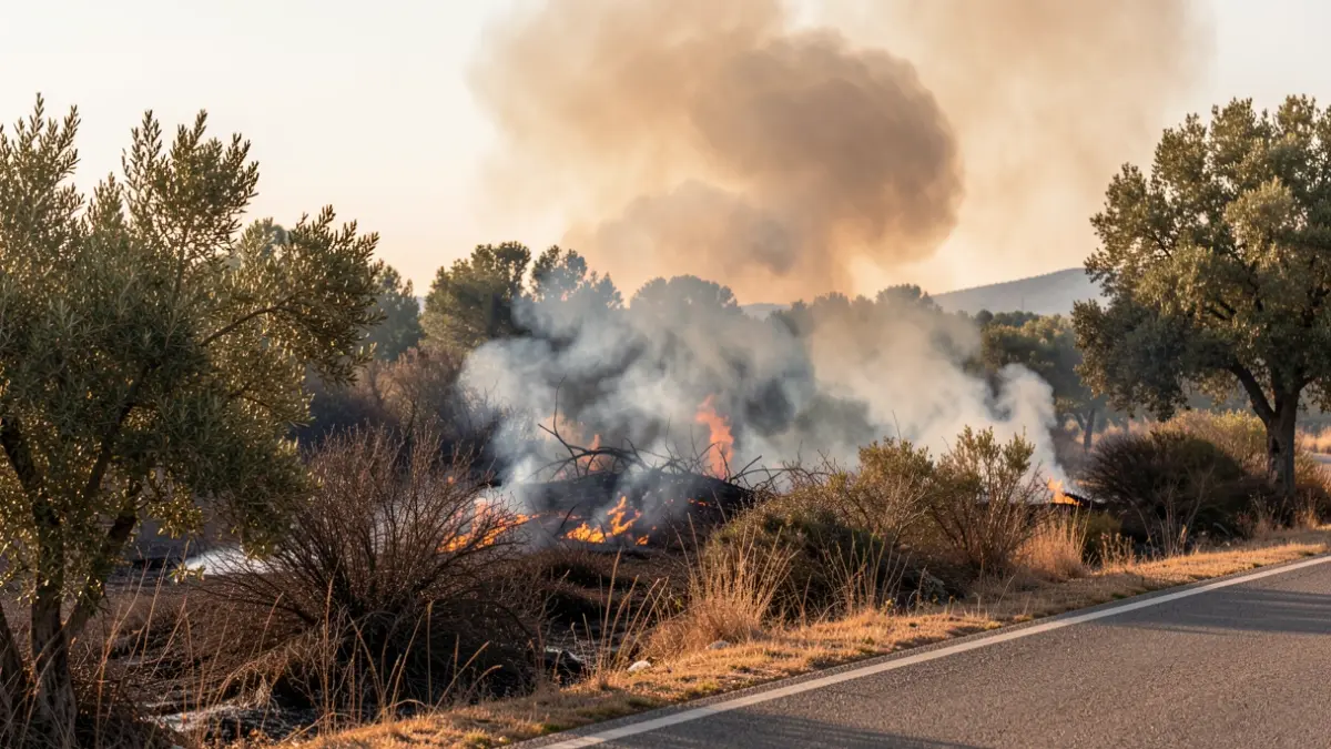 Generic image of a vegetation fire next to a road.