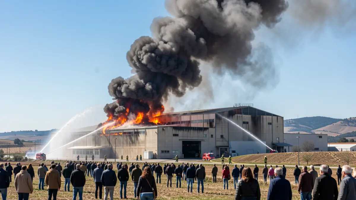 Imatge genèrica d'un incendi industrial amb fum dens.