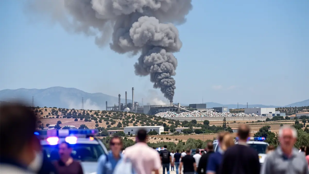Columna de fum negre sobre una planta de reciclatge a Granollers.