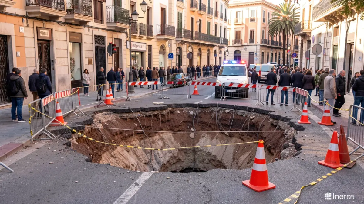 Cavitat oberta en un carrer de Barcelona amb elements de seguretat i atenció municipal.