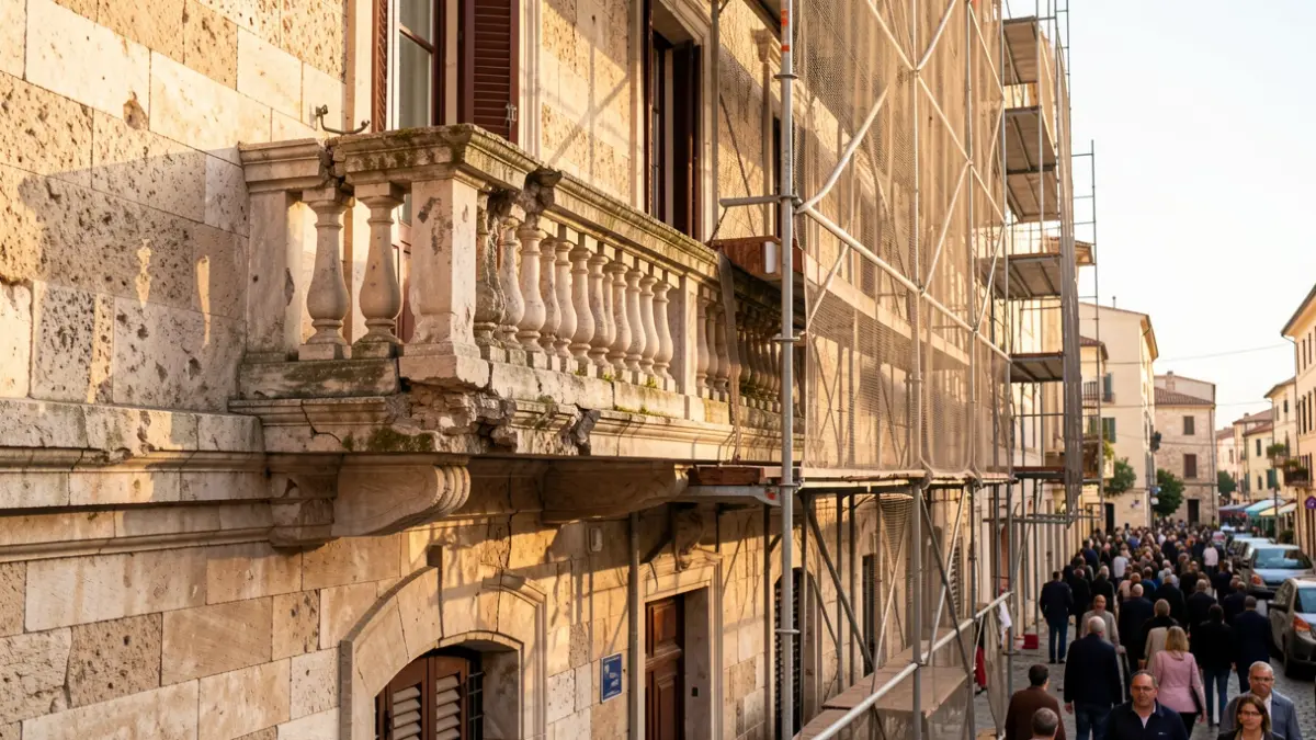 Imatge d'una façana d'edifici amb balcons i elements de seguretat.
