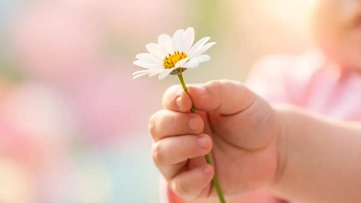 Imagen genérica de la mano de un bebé sujetando una flor.