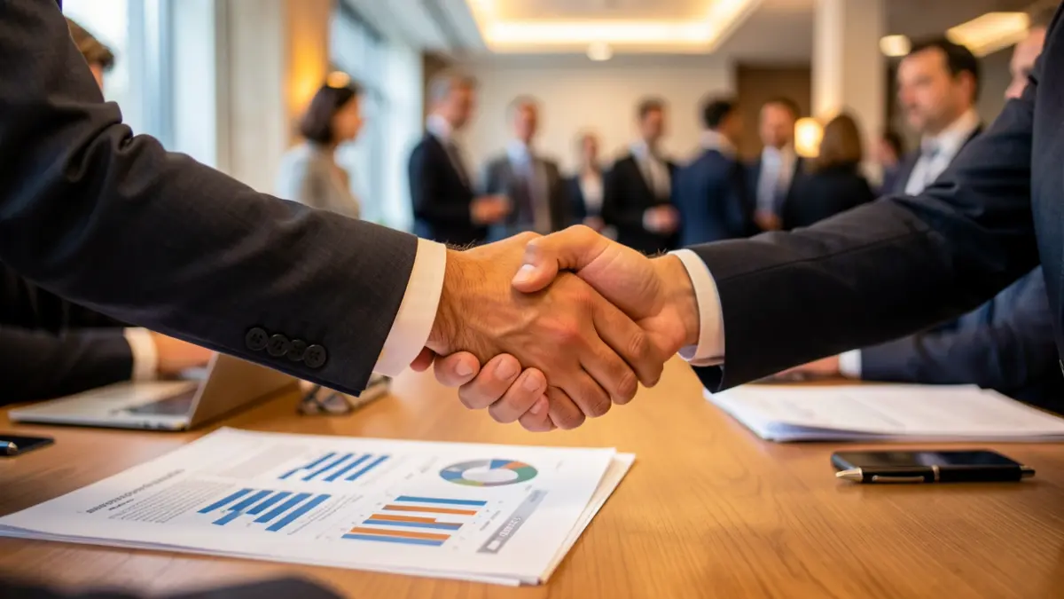 Imagen genérica de colaboración empresarial en un entorno de oficina.