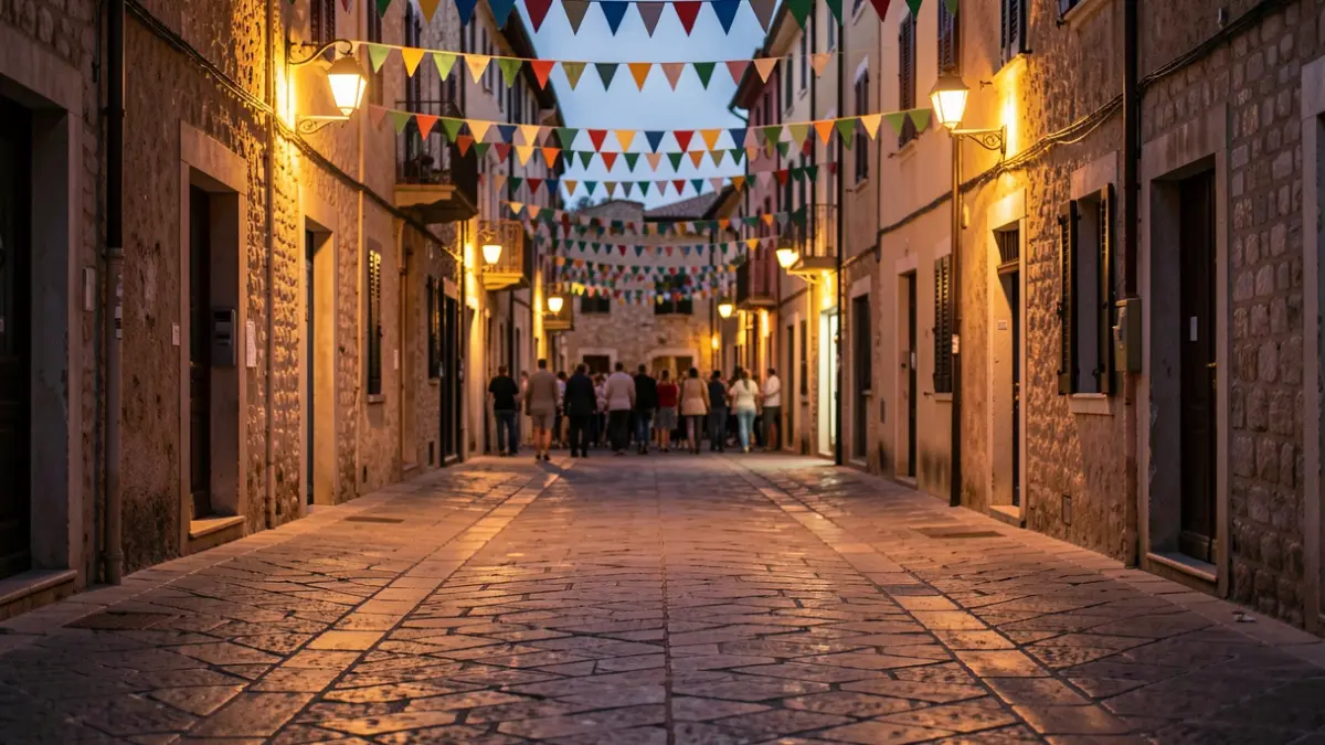 Generic image of a street decorated for a neighborhood festival.