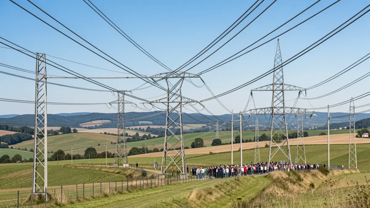 Generic image of high-voltage power lines in a rural setting.