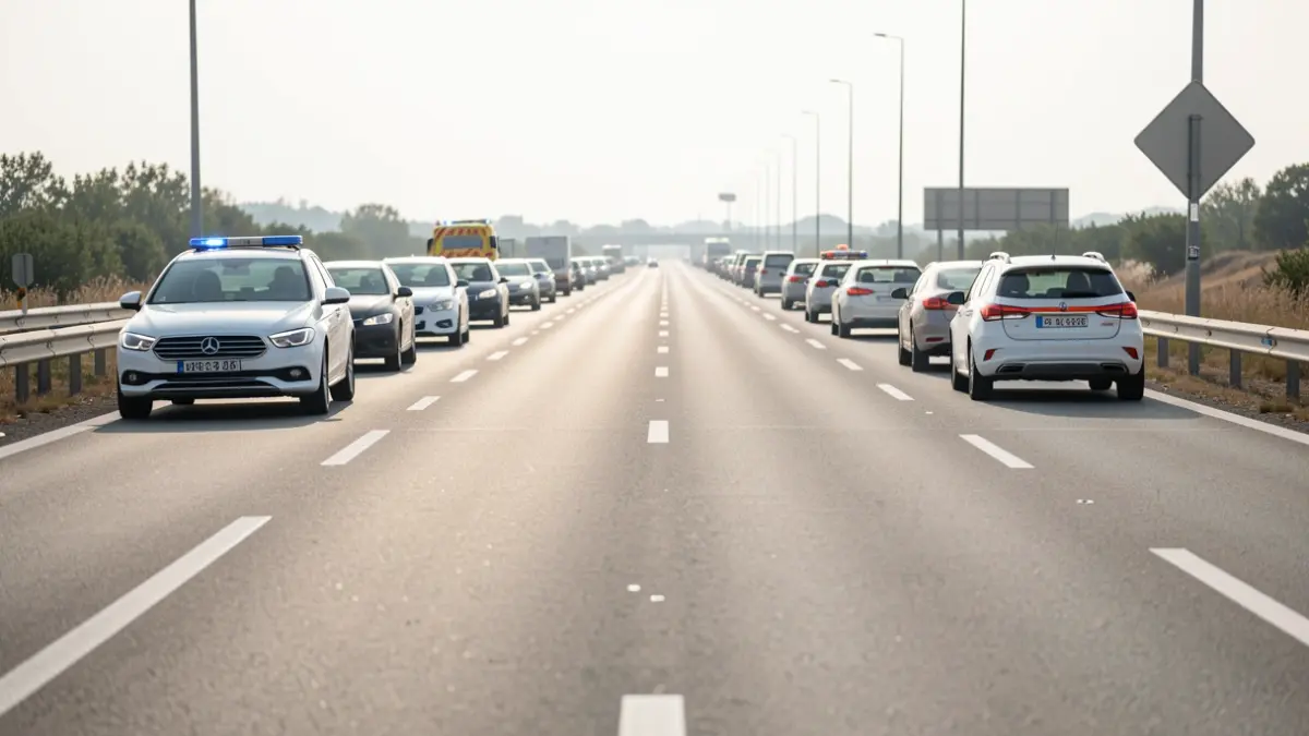 Central emergency lane created in a traffic jam on a Spanish highway.