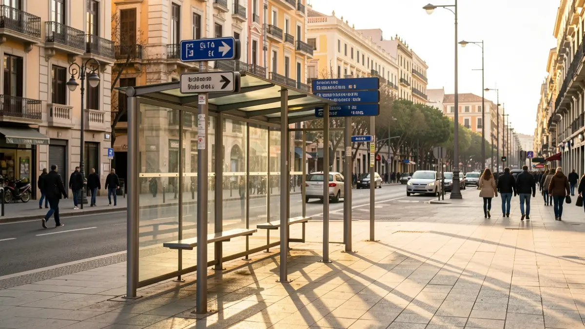 Generic image of bus stops in Barcelona.