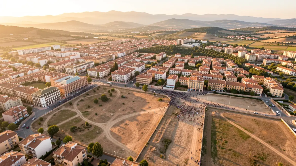 Vista aérea genérica de un municipio catalán con nuevos desarrollos residenciales.