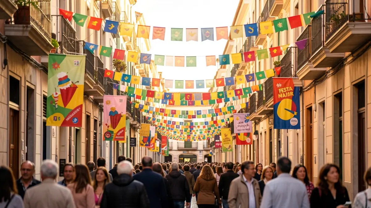 Imagen genérica de la Fiesta Mayor de Gràcia con decoraciones en la calle.