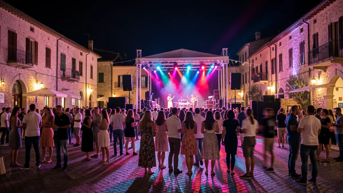 Escenari il·luminat durant un concert a la Festa Major de Sabadell.