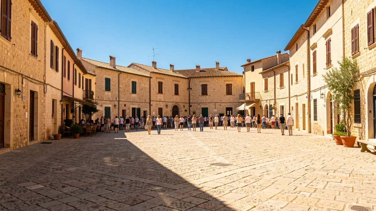 Generic image of an urban square under intense sun.