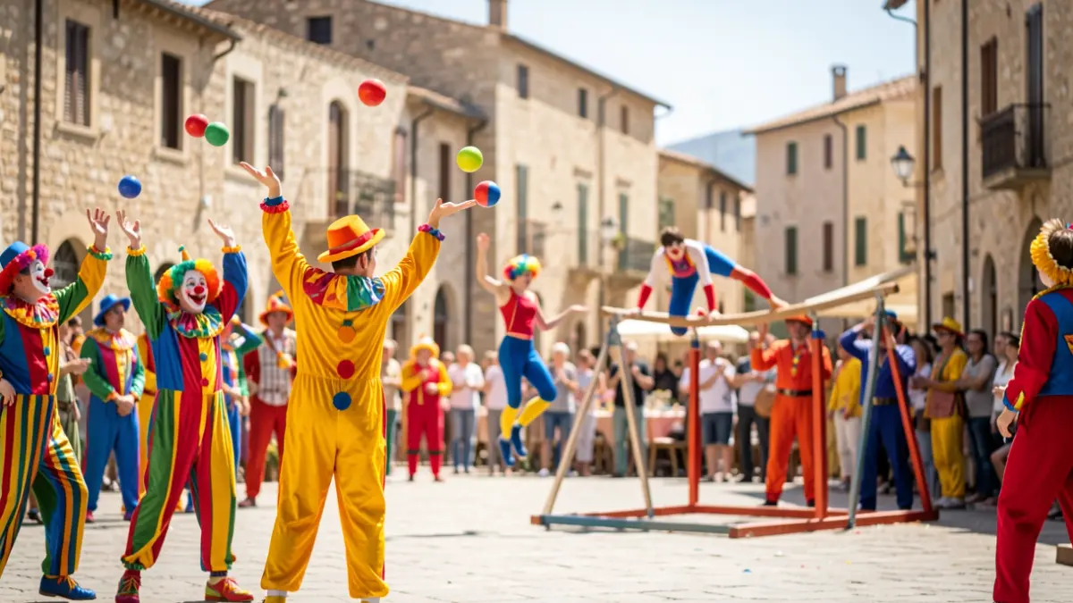 Imagen genérica de circo en la calle con artistas y público.