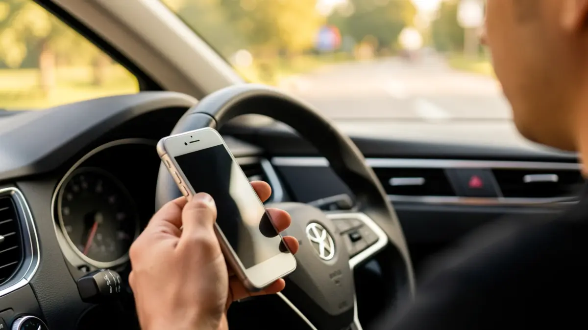 Generic image of a driver using a mobile phone while driving.