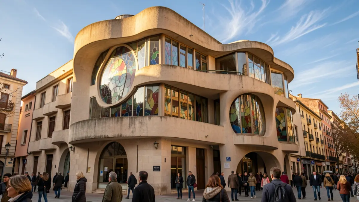 La Masia Freixa, un edificio modernista de Terrassa, con luz cálida de tarde.