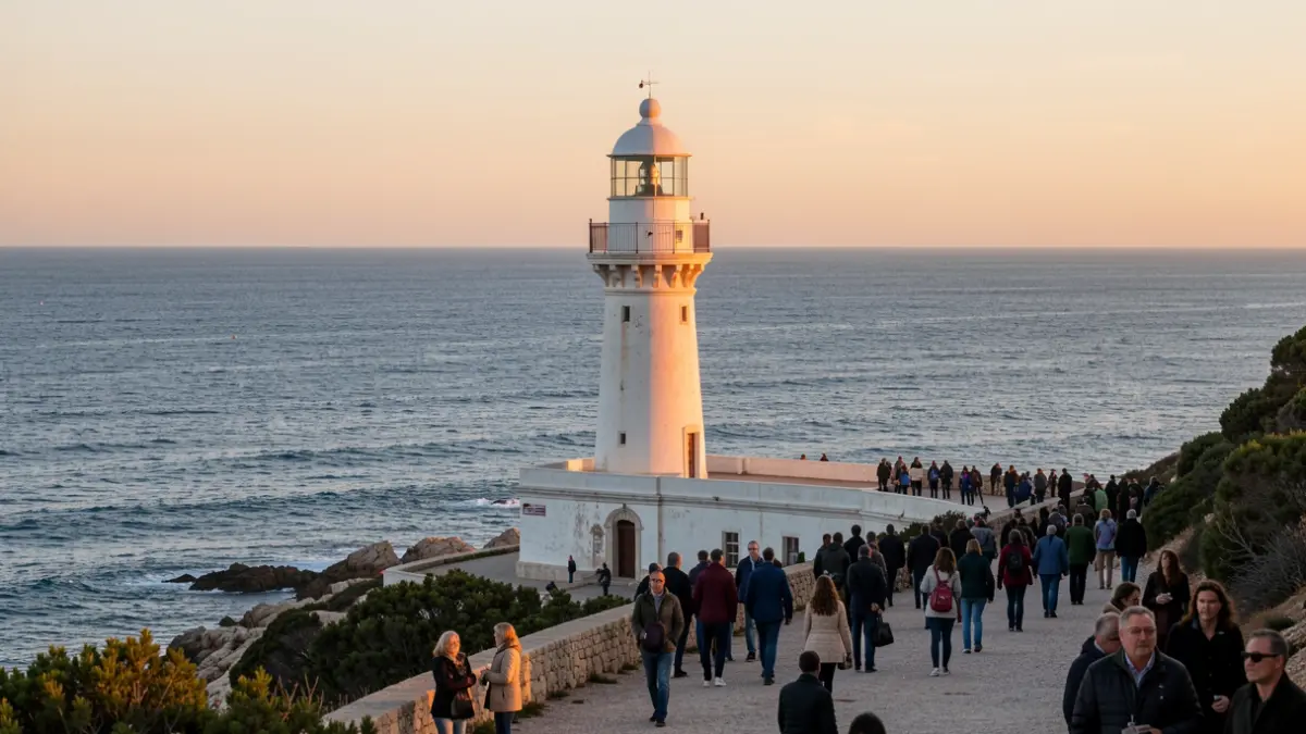 Vista del Faro de la Banya en Tarragona con el mar al fondo.